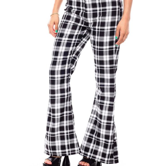 Almost Famous pants 0 plaid check gingham bell bottom flare boho hippie retro - Picture 15 of 16